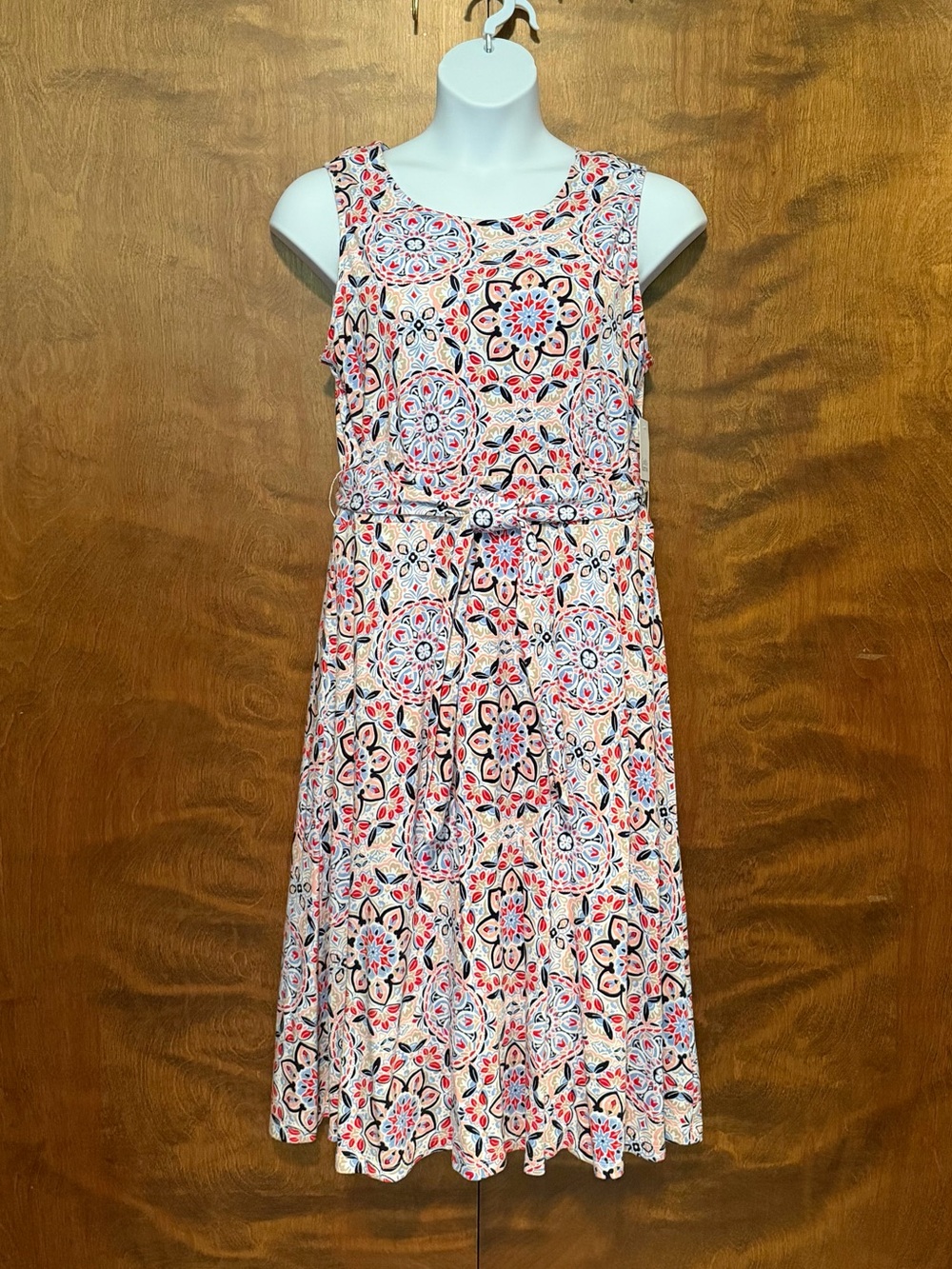 Croft & Barrow Sleeveless Belted Midi Dress Womens L Multi Colored Floral Knit